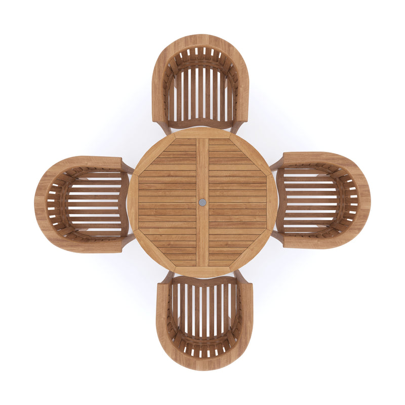 Teak Set 120-170cm Round to oval Table 4cm Top (4 teak San Francisco Chairs) cushions included.