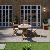 Teak Set 120cm Spiral Folding Table with 4 Folding Chairs