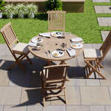 Teak Set 120cm Spiral Folding Table with 4 Folding Chairs
