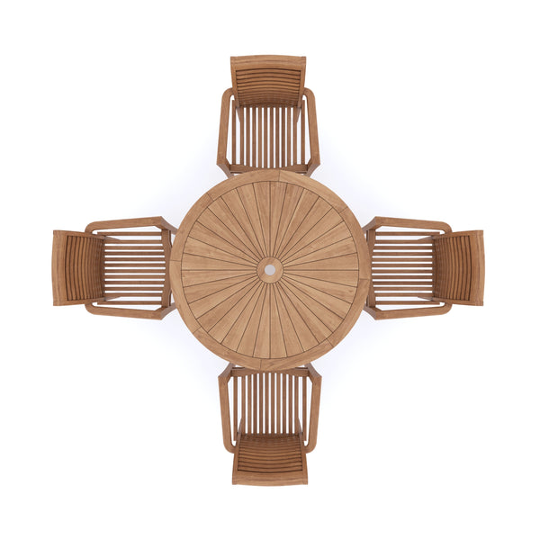 Teak Set 120cm Sunshine Round Folding Table with 4 Oxford Stacking Chairs