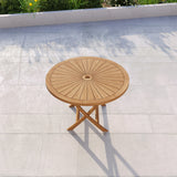 Teak 120cm Round Sunshine Folding Table 4cm Top (6 Folding Chairs) Cushions Included – Premium Teak Garden Furniture Set