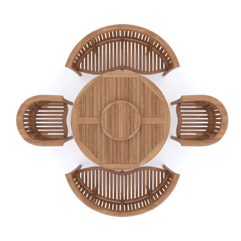 Teak Set 150cm Maximus Round Table 4cm Top (2 San Francisco Benches, 2 San Francisco Chairs) Cushions included.
