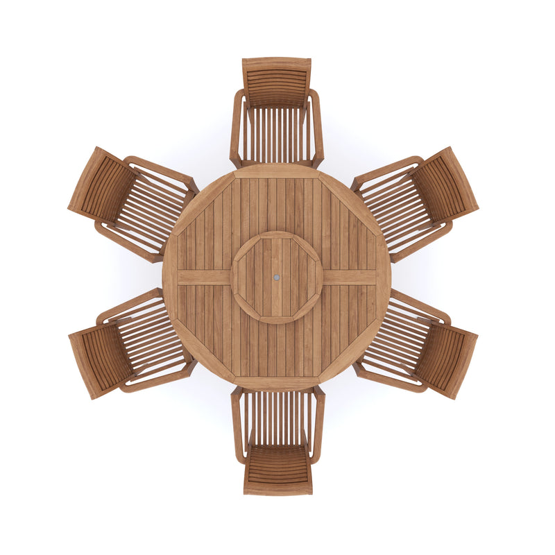 Teak Set 150cm Maximus Round Table, 4cm Top (6 Oxford Stacking Chairs) Cushions included.