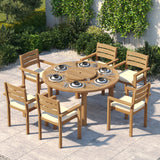 Teak Set 150cm Maximus Round Table with 6 Marlow Stacking Chairs – Teak Garden Dining Set