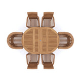 Teak Round To Oval 120-170cm Extending Table 4cm Top (4 Oxford Stacking Chairs 2 San Francisco Chairs) Cushions included.