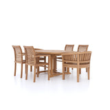 Teak Round To Oval 120-170cm Extending Table 4cm Top (4 Oxford Stacking Chairs 2 San Francisco Chairs) Cushions included.