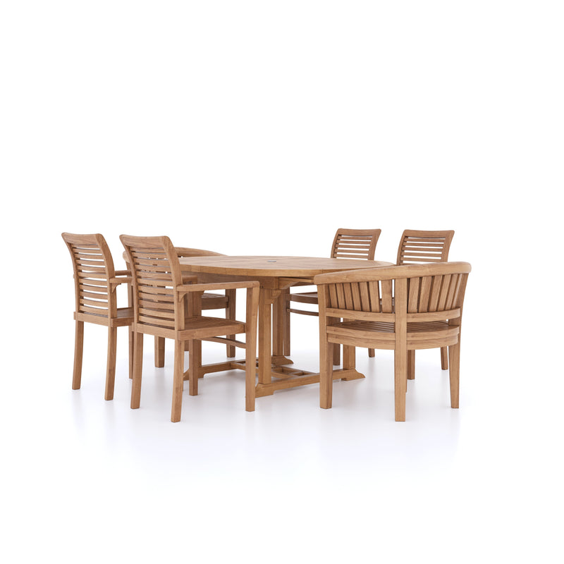 Teak Round To Oval 120-170cm Extending Table 4cm Top (4 Oxford Stacking Chairs 2 San Francisco Chairs) Cushions included.