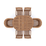 Teak 4cm Top Round To Oval 120-170cm Extending Table (4 Henley Stacking Chairs 2 San Francisco Chairs) Cushions included.