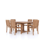 Teak 4cm Top Round To Oval 120-170cm Extending Table (6 Henley Stacking Chairs) cushions included.