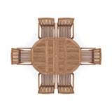 Teak 4cm Top Round To Oval 120-170cm Extending Table (6 Henley Stacking Chairs) cushions included.