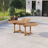 Teak Oval 180-240cm Extending Table 4cm Top (8 Oxford Stacking Chairs) cushions included- Contemporary Teak Garden Furniture Set