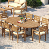 Teak 180-240cm Oval Extending Table 4cm Top with 8 Marlow Stacking Chairs – Teak Garden Dining Set