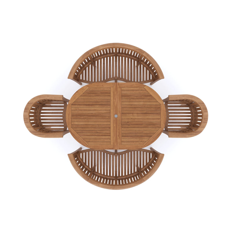 Teak Set Oval 180-240cm Extending Table 4cm Top (2 San Francisco Chairs 2 Benches) Cushions included.