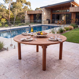 180cm Round Maximus Teak Table with 4cm Table Top: Timeless Outdoor Table – Australian outdoor lifestyle setting