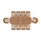 Teak 200-300cm Oval Extending Table 4cm Top (8 Henley Stacking Chairs 2 San Francisco Chairs) Free Cushions.