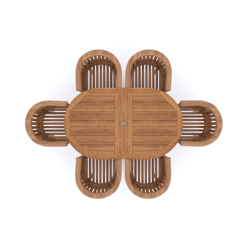 Teak Set Oval 180-240cm Extending Table 4cm Top (6 San Francisco Chairs) Cushions included.
