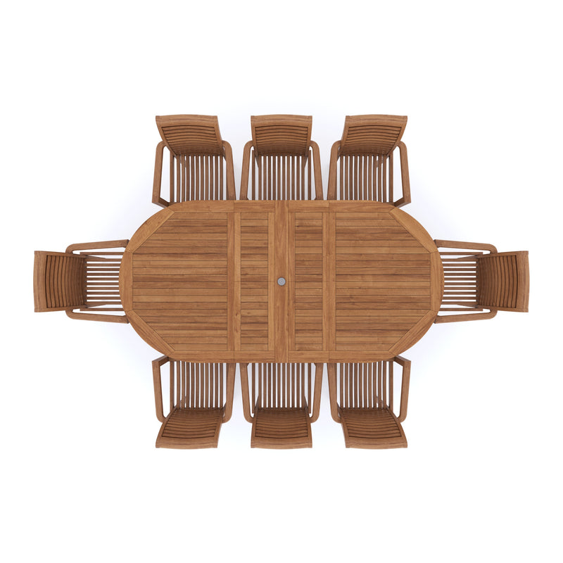 Teak Oval 180-240cm Extending Table 4cm Top (8 Oxford Stacking Chairs) cushions included.