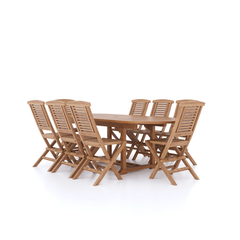 Teak Oval 180-240cm Extending Table 4cm Top (8 Hampton Chairs) Cushions included.