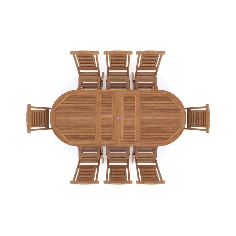 Teak Oval 180-240cm Extending Table 4cm Top (8 Hampton Chairs) Cushions included.
