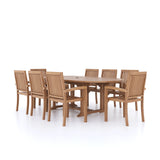 Teak Oval 180-240cm Extending Table 4cm Top (8 Henley Stacking Chairs) cushions included.