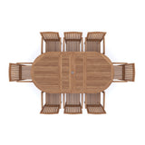 Teak Oval 180-240cm Extending Table 4cm Top (8 Henley Stacking Chairs) cushions included.