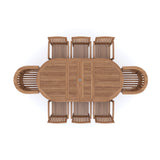 Teak 180-240cm Oval Extending Table 4cm Top (6 Henley Stacking Chairs 2 San Francisco Chairs) Cushions included.
