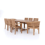 Teak 180-240cm Oval Extending Table 4cm Top (6 Henley Stacking Chairs 2 San Francisco Chairs) Cushions included.