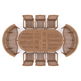 Teak 180-240cm Oval Extending Table 4cm Top (6 Henley Stacking Chairs 2 San Francisco Benches) Cushions included.
