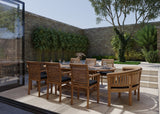 Teak 180-240cm Oval Extending Table 4cm Top (6 Oxford Stacking Chairs 2 San Francisco Benches) Cushions included.