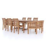 Teak 180-240cm Oval Extending Table 4cm Top (6 Oxford Stacking Chairs 2 San Francisco Benches) Cushions included.