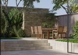 Teak Oval 180-240cm Extending Table 4cm Top (8 Henley Stacking Chairs) cushions included.