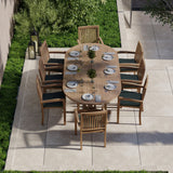 Teak Oval 180-240cm Extending Table 4cm Top (8 Henley Stacking Chairs) cushions included.
