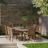 Teak Oval 180-240cm Extending Table 4cm Top (8 Henley Stacking Chairs) cushions included.