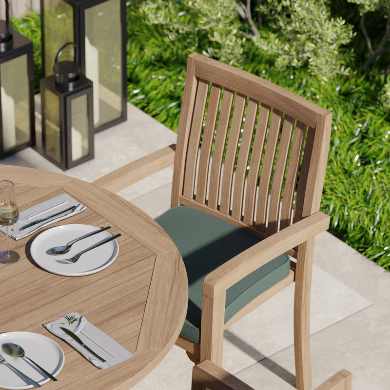 Teak Oval 180-240cm Extending Table 4cm Top (8 Henley Stacking Chairs) cushions included.