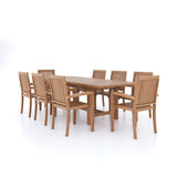 Teak Rectangle 180-240cm Extending Table 4cm Top (8 Henley Stacking Chairs) Cushions included.