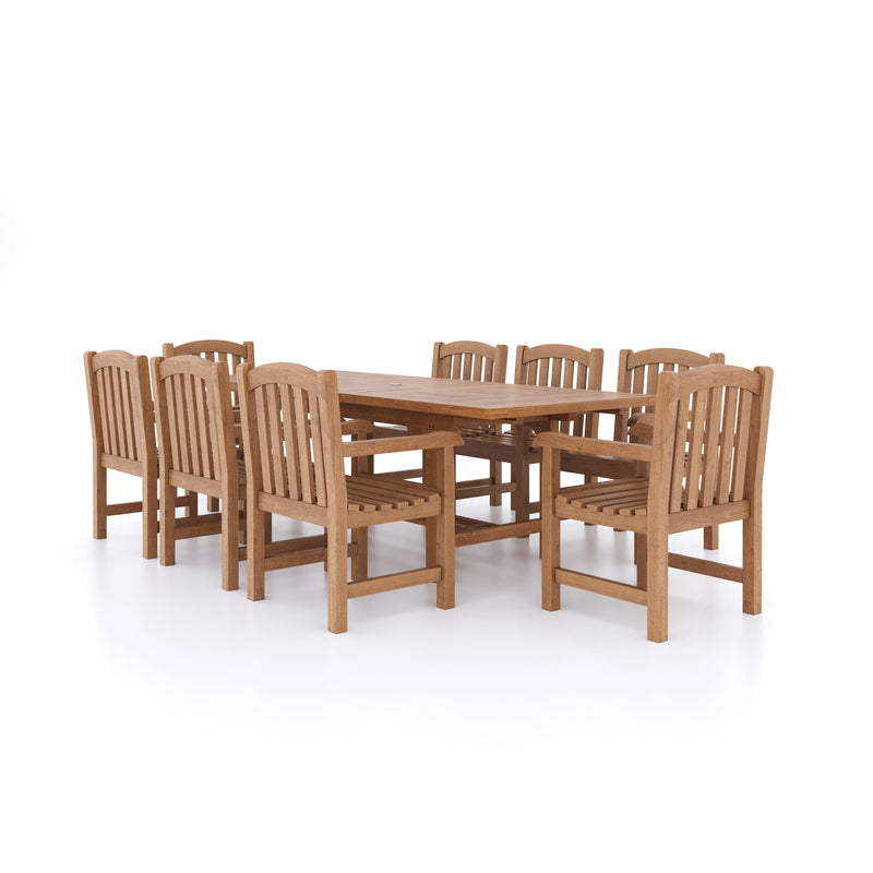 Teak 180-240cm Rectangle Extending Table 4cm Top (with 8 Warwick Chairs) Cushions included.