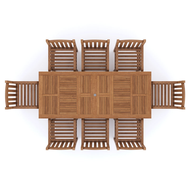 Teak 180-240cm Rectangle Extending Table 4cm Top (with 8 Warwick Chairs) Cushions included.