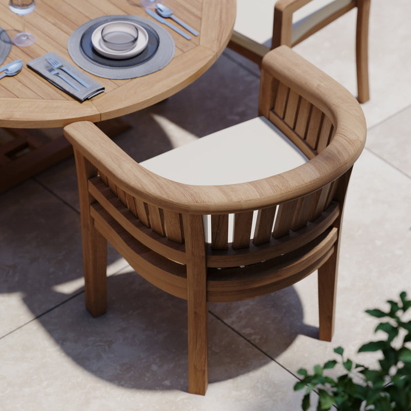 Teak 180-240cm Oval Extending Table 4cm Top (6 Henley Stacking Chairs 2 San Francisco Chairs) Cushions included.