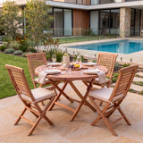 Teak Set 120cm Spiral Folding Table with 4 Folding Chairs: Compact Outdoor Dining Set with Folding Design – Australian outdoor lifestyle setting