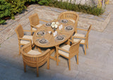 Teak Set 2m Sunshine Oval table 4cm Top (with 4 Oxford Stacking Chairs, 2 San Francisco Chairs) Cushions included.