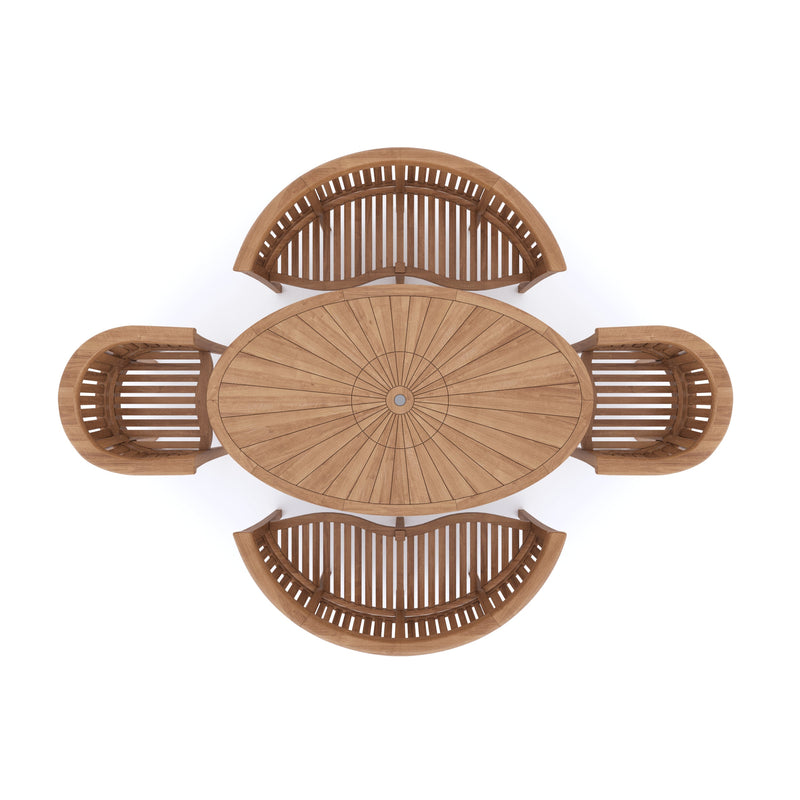 Teak Set 2m Sunshine table 4cm Top (with 2 San Francisco Chairs and 2 Benches) Cushions included.