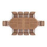 Teak 2-3m Oval Extending Table 4cm Top (10 Henley Stacking Chairs) Cushions included.