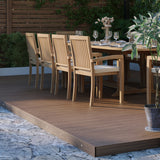 Teak 2-3m Oval Extending Table 4cm Top (10 Henley Stacking Chairs) Cushions included.