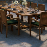 Teak Set 200-300cm Rectangle Extending Table 4cm Top (10 Henley Stacking Chairs) Cushions included.