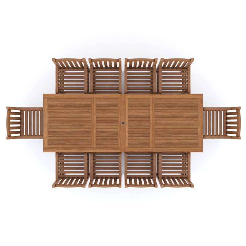 Teak 2-3m Rectangle Extending Table 4cm Top (10 Warwick Chairs) Cushions included.