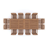 Giant Teak Set 200-300cm Rectangle Extending Table 4cm Top (12 Henley Stacking Chairs) Cushions included.