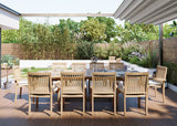 Teak 2-3m Oval Extending Table 4cm Top (10 Henley Stacking Chairs) Cushions included.