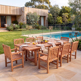 Teak 180-240cm Rectangle Extending Table 4cm Top (8 Warwick Chairs) Cushions Included - Premium Teak Outdoor Dining Set – Australian outdoor lifestyle setting
