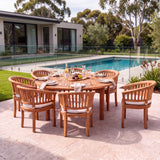 Teak Set 180cm Maximus Round Table 4cm Top (8 San Francisco Chairs) Cushions included - Contemporary Outdoor Dining Collection – Australian outdoor lifestyle setting