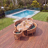 Teak Set Oval 180-240cm Extending Table 4cm Top (2 San Francisco Chairs 2 Benches) Cushions included - Contemporary Teak Garden Dining Set – Australian outdoor lifestyle setting